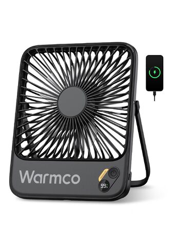 Вентилятор акумуляторний Warmco 10000mAh 21 см, до 24 год, чорний - для офісу, подорожей, спальні