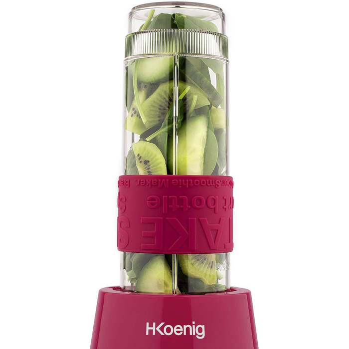 Міні-смузі міксер H.Koenig SMOO10, 570 мл, 300 Вт, 4 леза, 2 пляшки, BPA-free, рожевий
