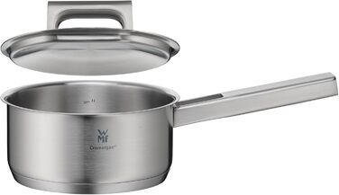 Каструля WMF Ultimate Cool 16 см з кришкою, 1,4 л, молочний сотейник для індукції, матова нержавіюча сталь Cromargan, без покриття, з внутрішньою шкалою, підходить для посудомийки