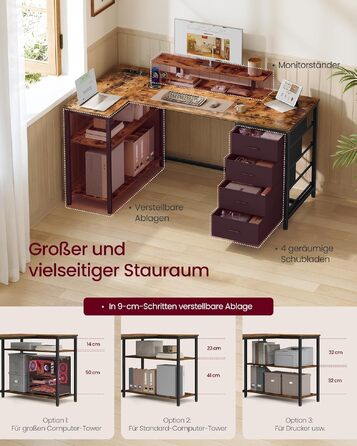 Кутовий комп'ютерний стіл VASAGLE з розетками та USB, 160x80 см, Vintagebraun (LWD173KD01) - ігровий стіл з шухлядами