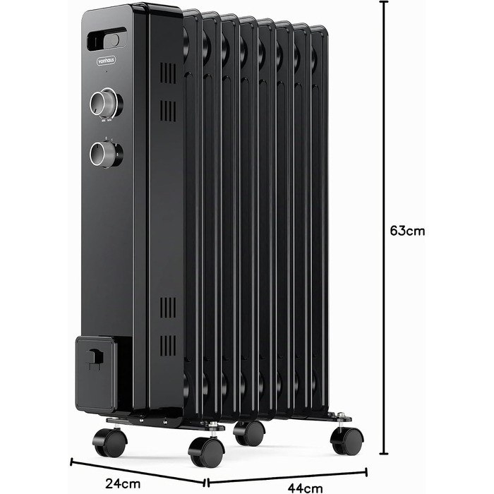 Масляний обігрівач VonHaus 2500W, електричний радіатор з термостатом, 3 режимами нагріву та таймером на 24 години, 9 секцій (Чорний)