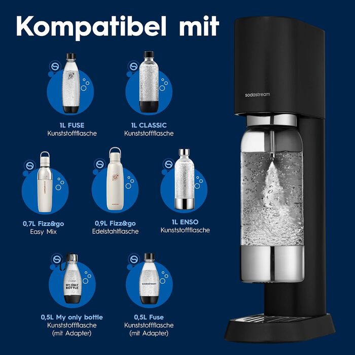 Сифон для газування води SodaStream ENSO з пляшкою 1л та циліндром CO2, чорний