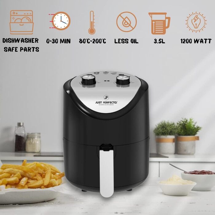 Аерофритюрниця Just Perfecto 3,5 л, 1200 Вт, 7 програм, до 200°C, без олії, для картоплі фрі, здорове приготування