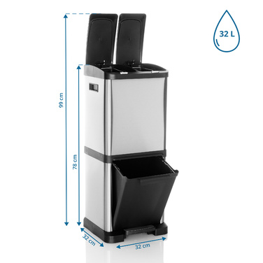 Система сортування сміття CLEAN VII 32Л (2x8Л+16Л), сталь, сріблястий, hjh OFFICE