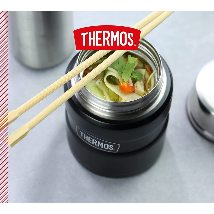 Термос для їжі Thermos STAINLESS KING 470 мл, чорний матовий, з ложкою, нержавіюча сталь, зберігає тепло 6 годин/холод 24 години, герметичний, для супу, мюслі, підходить для посудомийної машини