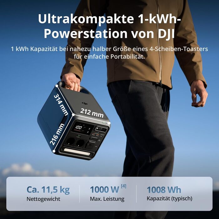 Портативна зарядна станція DJI Power Station 1024Wh 2600W, LiFePO4 акумулятор, швидка зарядка, сонячна панель, для кемпінгу та дому