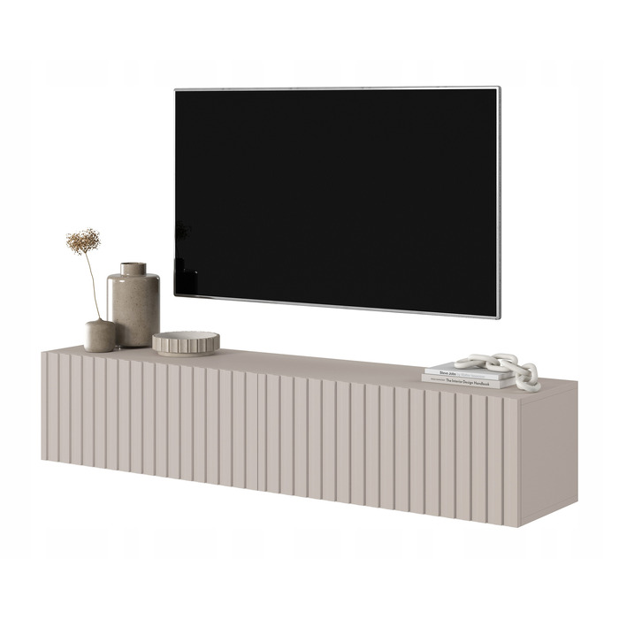 ТВ-тумба Telire 140 см, сіро-бежева, з ламельним фасадом - Selsey Design