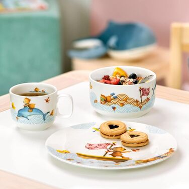 Набір дитячого посуду Villeroy & Boch 3 частини (тарілка, миска, чашка) - білий/кольоровий, преміум фарфор, безпечний для миття в посудомийній машині та мікрохвильовій печі