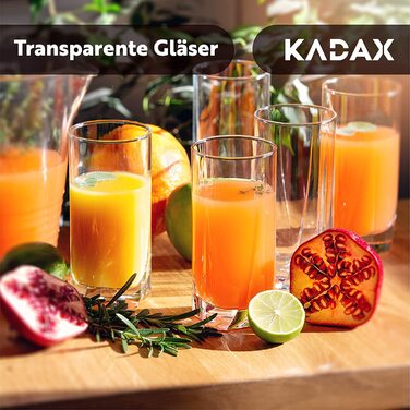 KADAX Набір склянок 380 мл, 6 шт, товстостінні рифлені склянки для води, соку, коктейлів, з якісного скла