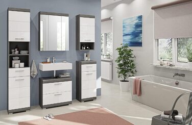 Тумба під умивальник xonox.home Scout X06B2707, білий глянець, корпус сріблястий, 60x56x34 см, з шухлядами для ванної кімнати