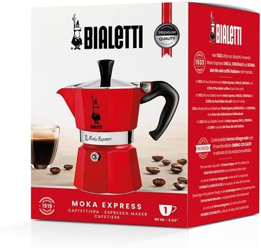 Кавоварка гейзерна Bialetti Moka Color, алюмінієва, 1 чашка, червона, для плити, справжня італійська кава