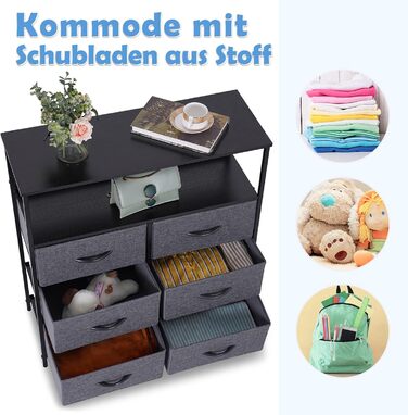 LYNCOHOME Комод з тканинними шухлядами, 6 секцій, сірої тканини, органайзер для передпокою, кухні, офісу, спальні
