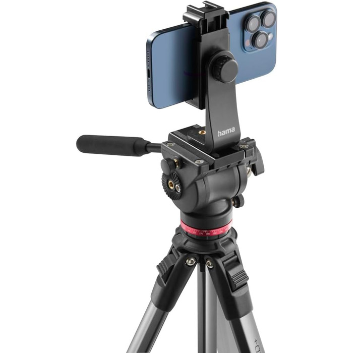 Відеоштатив Hama з флюїдною головкою для камери, смартфона і DSLR, алюмінієвий, легкий, 46–160 см, навантаження до 7 кг, з тримачем для телефону