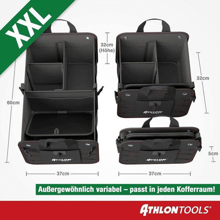 Органайзер у багажник ATHLON TOOLS Premium з кришкою, 60 літрів, чорний з червоним прошиттям