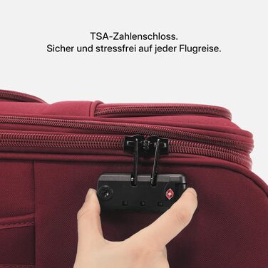 Розширювана тканинна валіза Münicase M (55 см) з передніми кишенями, TSA-замком та подвійними колесами 360°, винно-червона