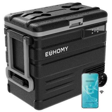 Автомобільний холодильник EUHOMY 40L компресорний (-20℃~20℃) з Wi-Fi, режимами ECO/MAX, захистом батареї та низьким рівнем шуму (до 45 дБ) 12/24V/220V