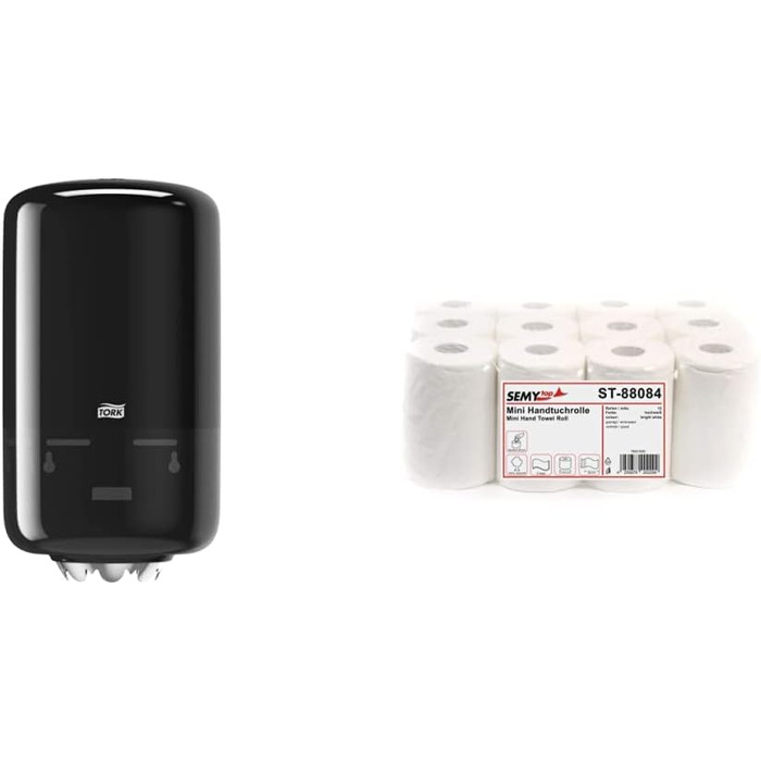 Диспенсер Tork 558008 Mini для паперових рушників M1 + Semy Top рулон 20 см, 2-шаровий, білий, 12 шт.