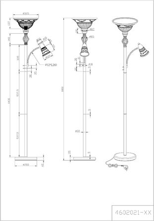 Торшер LED Trio Leuchten Rustica 4602021-24, метал ржавий, без лампи E27, з додатковим LED-підсвічуванням для читання