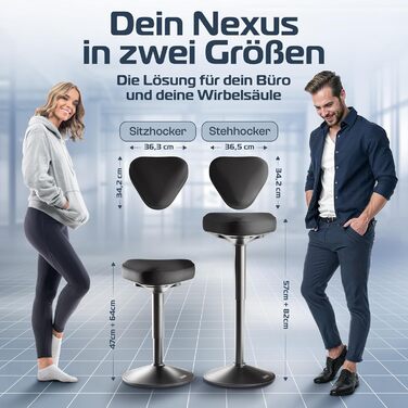 Ергономічний офісний стілець-стояк Nexus, регульована висота 57-82 см, чорний. Стілець для підтримки спини
