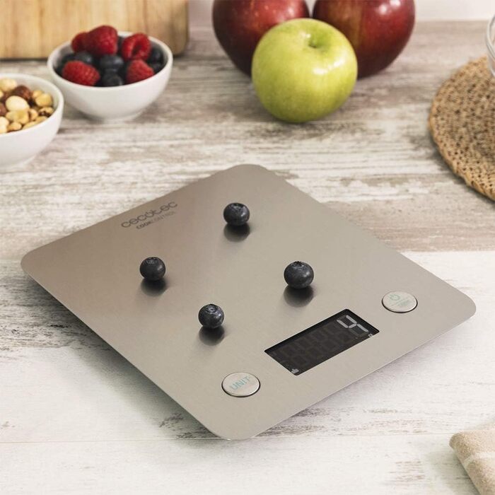 Кухонні ваги CookControl 10000 з підключенням до додатку, нержавіюча сталь, зважування від 1 г до 5 кг, LCD-дисплей, плоский дизайн, антифронт покриття, додаток для керування