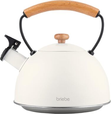 Чайник для води briefe Nordic з whistles-сигналом, 2.3л, нержавіюча сталь, для індукційних та всіх видів плит, ретро-дизайн, ручка Cool-Touch, білий