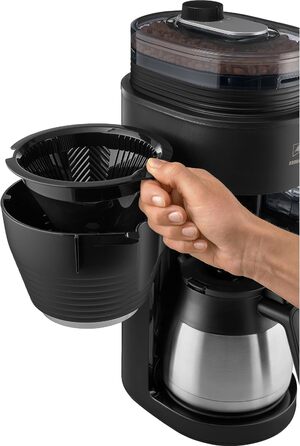Кавоварка Melitta AromaFresh Therm Pro X з млином, термокухлем і знімним резервуаром для води, фільтраційна кавомашина на 8 чашок, чорна
