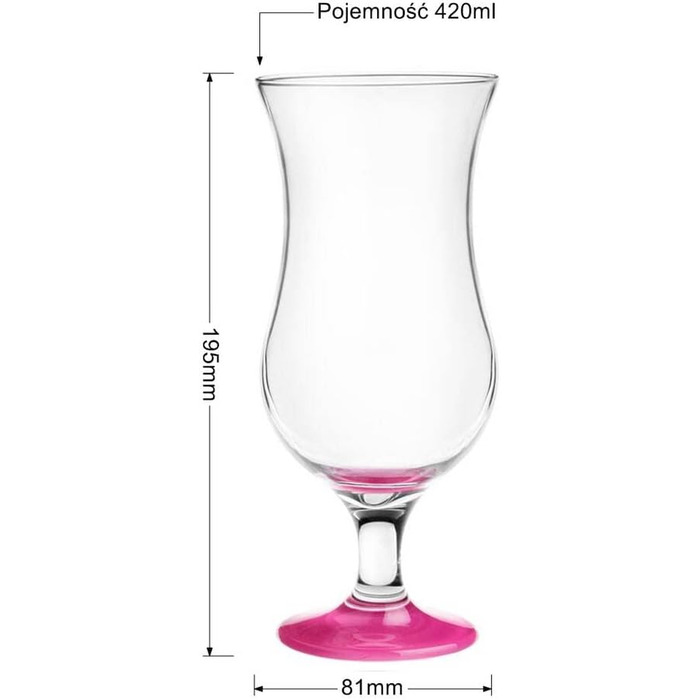 Набір склянок Glasmark Krosno для коктейлів, лонгдринків, джину, пива, води, смузі, десертів, 6 x 420 мл, рожеві, магента, скло, можна мити в посудомийній машині