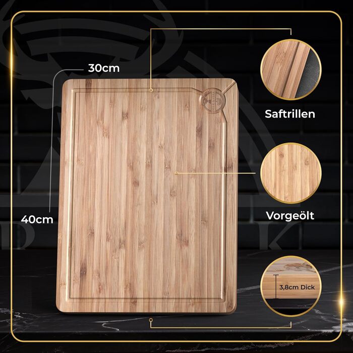 Набір дощок для нарізання Deer & Oak з бамбука XXL та велика (43x30 см & 38x25 см) – для м'яса, овочів, ніж-дружні, попередньо оброблені олією