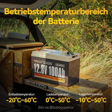 Літієва акумуляторна батарея LiFePO4 Power Queen 12V 100Ah для кемперів та будинків на колесах