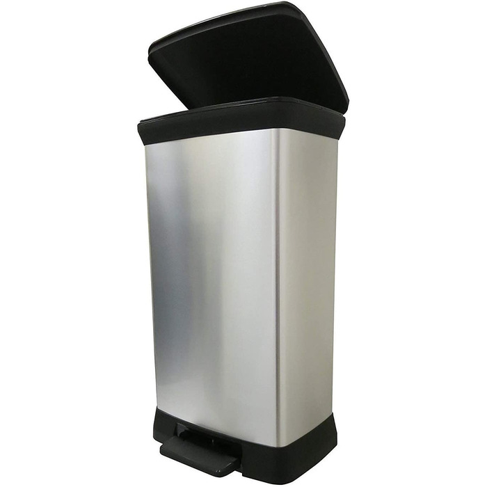 Смітник CURVER Deco Bin 50 л з кришкою та педаллю, чорний/сріблястий, металевий дизайн, пластик, для кухні