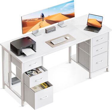 Комп'ютерний стіл Coleshome білого кольору з 6 шухлядами та полицями, 160x52 см, для дому та офісу