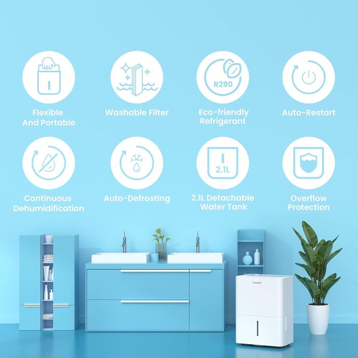 Осушувач повітря Comfee 10 л/24 год для приміщень до 16 м² з LED-дисплеєм, проти вологи та цвілі, модель MDDN-10DEN7