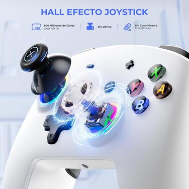 Бездротовий ігровий контролер ECHTPower для PC, Switch, Steam Deck, Android, iOS — RGB підсвічування, Hall-джойстики, вібрація, Turbo, акумулятор 800mAh (Білий)