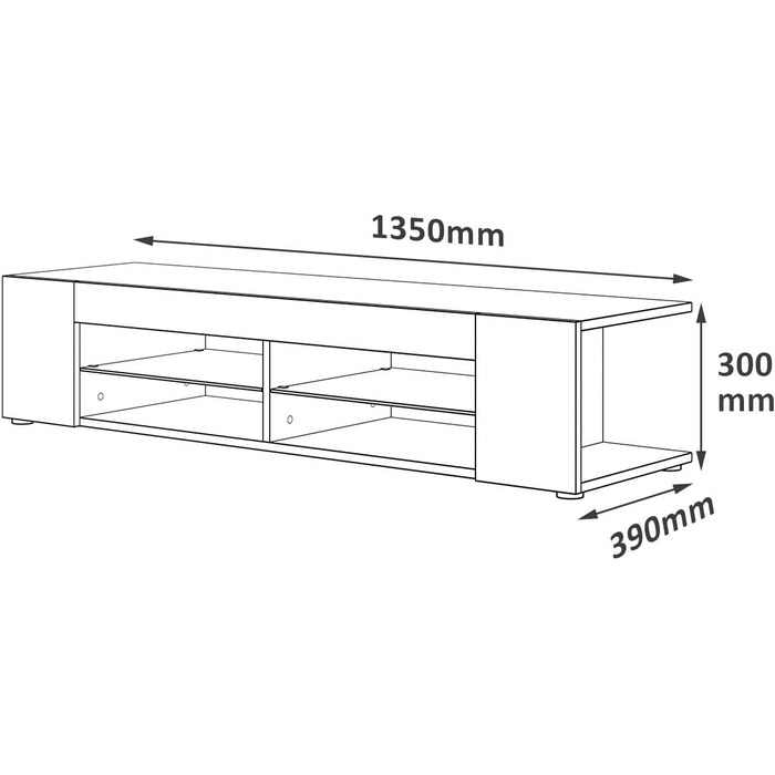 Тумба під телевізор SONNI, 135x35x70 см, дерев'яна, з 2 шафками, 3 відкритими полицями, кабель-менеджментом, металеві ніжки, для ТВ до 60 дюймів, для вітальні, їдальні та спальні