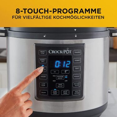 Мультиварка Crockpot Express 12-в-1, програмована, 5,6 л, з функціями повільного приготування, пароварки та смаження, для 6–7 осіб, нержавіюча сталь