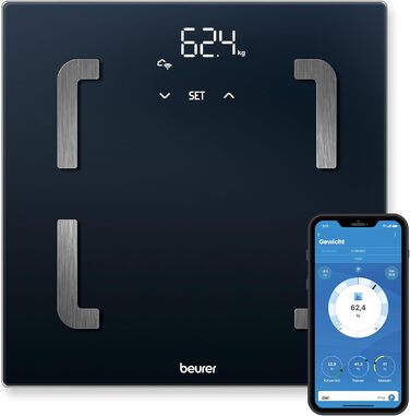 Цифрова діагностична вага Beurer BF 880 з Wi-Fi та Bluetooth, аналізатор складу тіла, вимірювання жирової та м'язової маси, до 180 кг, сумісна з додатком