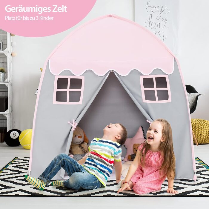 Дитячий ігровий будиночок GOPLUS, XL, 143x100x155 см, з сумкою, килимком, дверцятами на блискавці та 4 вікнами, для 2-3 дітей від 3 років (Рожевий)