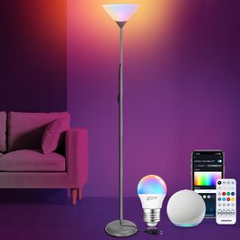 LED торшер Aigostar для вітальні та спальні, з Bluetooth Mesh G45 E27 6.5W лампою, димером, RGB та 2700K-6500K, з пультом, сумісний з Alexa