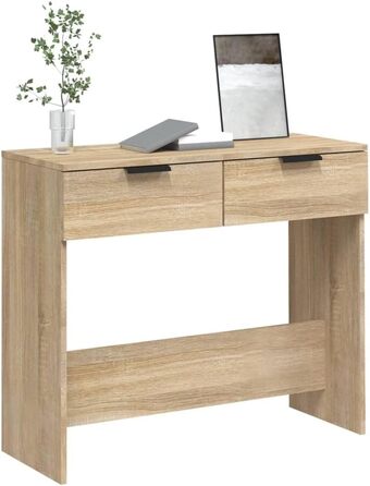 Консольний стіл vidaXL з 2 шухлядами, дуб Сонома, 90x36x75 см, деревостружкова плита, для коридору, вітальні чи спальні