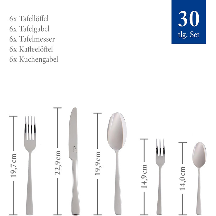 Набір столових приборів Villeroy & Boch Voice Basic 30 предметів для 6 осіб, нержавіюча сталь, для посудомийної машини