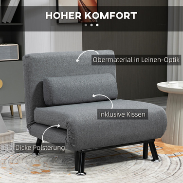 Розкладне крісло HOMCOM Sleeper з функцією ліжка, регульованою спинкою, темно-сірий