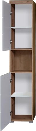 Високий шафа для ванної trendteam Amanda, 37x190x31 см, білий глянець з дубом, сучасний дизайн