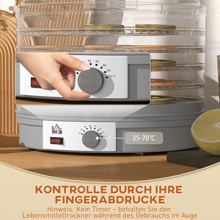 Сушарка для продуктів HOMCOM 245W, 5 лотків, 35-70°C, для фруктів, овочів, м'яса, квітів, без BPA