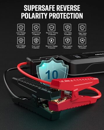 Бустерний пускач автомобіля 3000A Powerbank для авто 12V (до 10л бензин/8л дизель) з LED-ліхтарем та пусковими кабелями, сірий