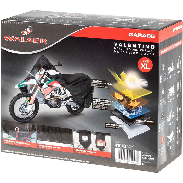 Преміум чохол для мотоцикла WALSER XL, водонепроникний, з ПВХ, для вулиці, чорний, 255x110x135 см