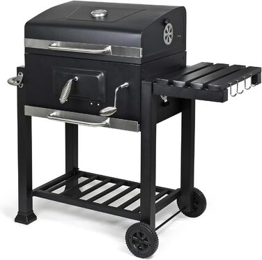 Гриль-возок на дровах BBQ з кришкою, полицею та регульованою дверцею для вугілля, термометром та регулюванням висоти