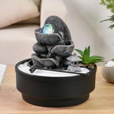 Садовий фонтан Zen з обертовою скляною кулею, LED підсвіткою, білим піском, закритою циркуляцією води, 21 см, Bogota Zen'Light – декор для дому та саду