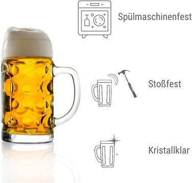 Пивний кухоль Stölzle Lausitz ISAR 0,5 л, набір 6 шт, міцне содово-вапняне скло, кухлі для пива, підходять для посудомийної машини