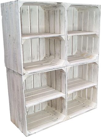 Дерев'яні ящики Shabby білий для взуття, полиці для зберігання взуття для дітей і дорослих, міцний органайзер у стилі винних ящиків, 4 шт, горизонтальні