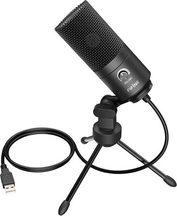 FIFINE USB мікрофон для ПК та ігор, студійний конденсаторний мікрофон для подкастів, стрімінгу, Mac, PS4, PS5, з підставкою, чорний